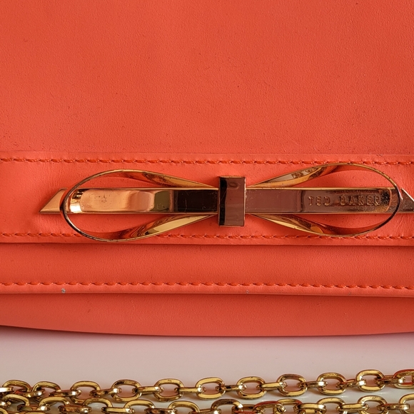 Ted Baker Neon Red-Orange Clutch / Crossbody with Gold Chain - Picture 5 of 6